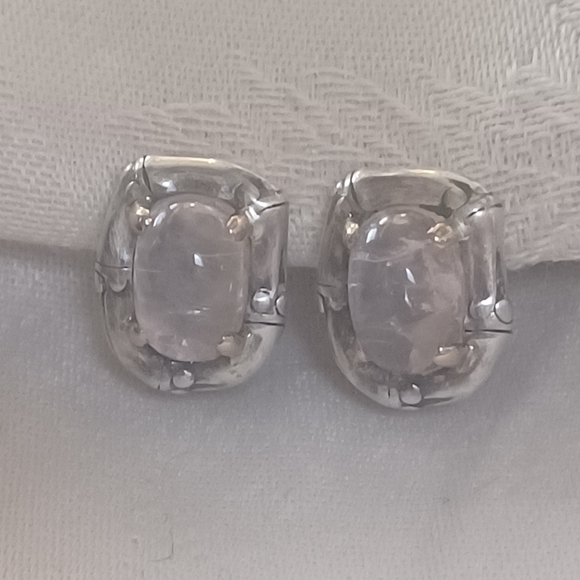 John Hardy Bamboo Rose Quartz Earrings, SS & 18k Gold - Picture 2 of 10